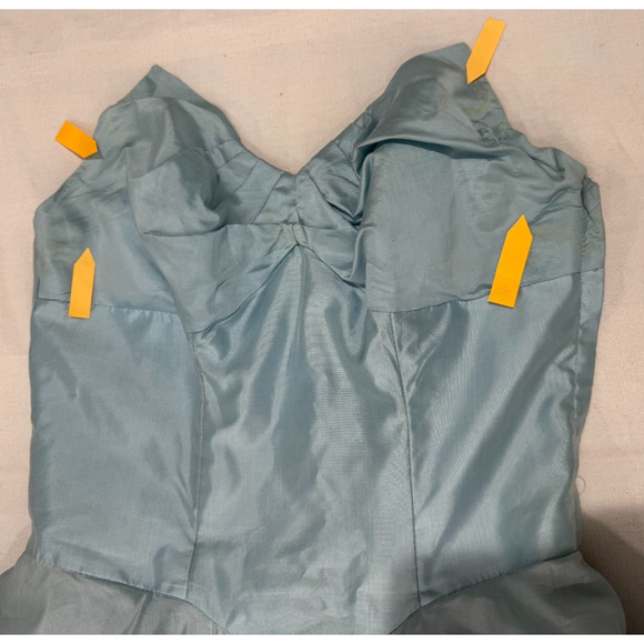 Vintage 1950s Taffeta Strapless Gown Dress S Bubble Hem Pastel Blue Tulle Slip - Picture 11 of 15